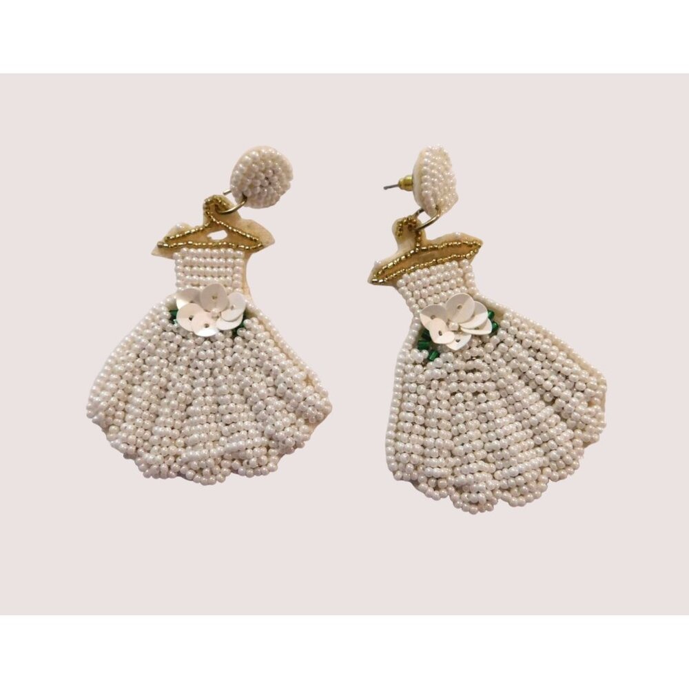 Wedding Formal Dress Beaded Earrings White Gold Post Bridal Gown Novelty